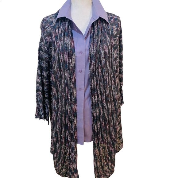 Ball of Cotton Handloomed in USA variegated yarn draped bell sleeve cardigan - Picture 1 of 13